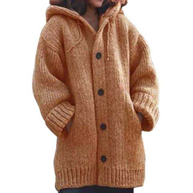Button Down Hooded Knitted Cardigan
