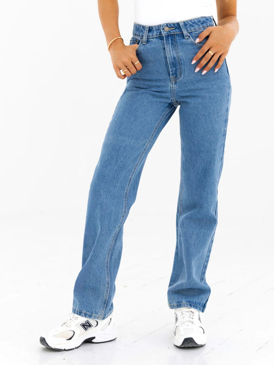Straight Cut Jeans - Mid Blue