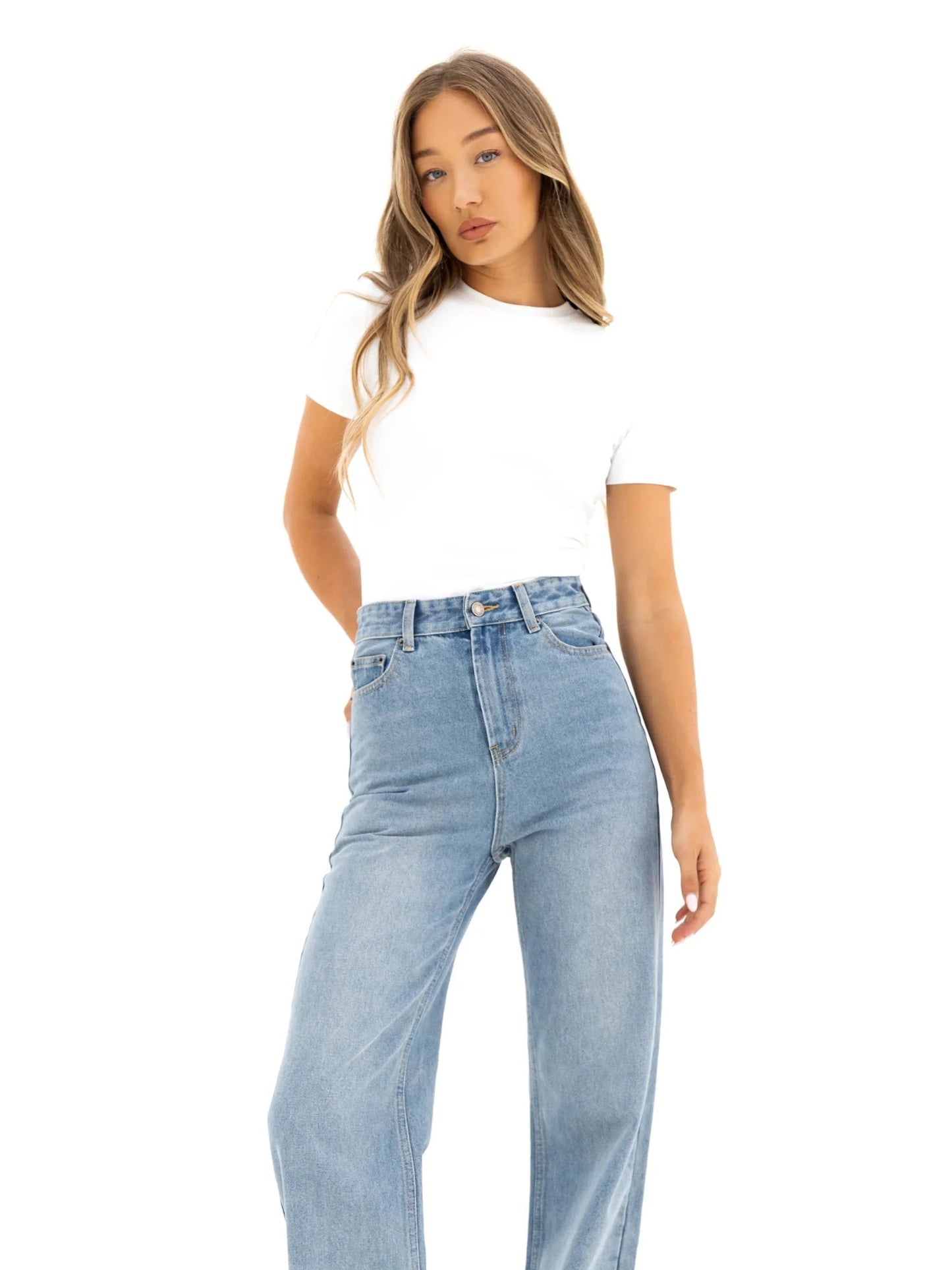 Wide Leg Jeans - Faded Blue