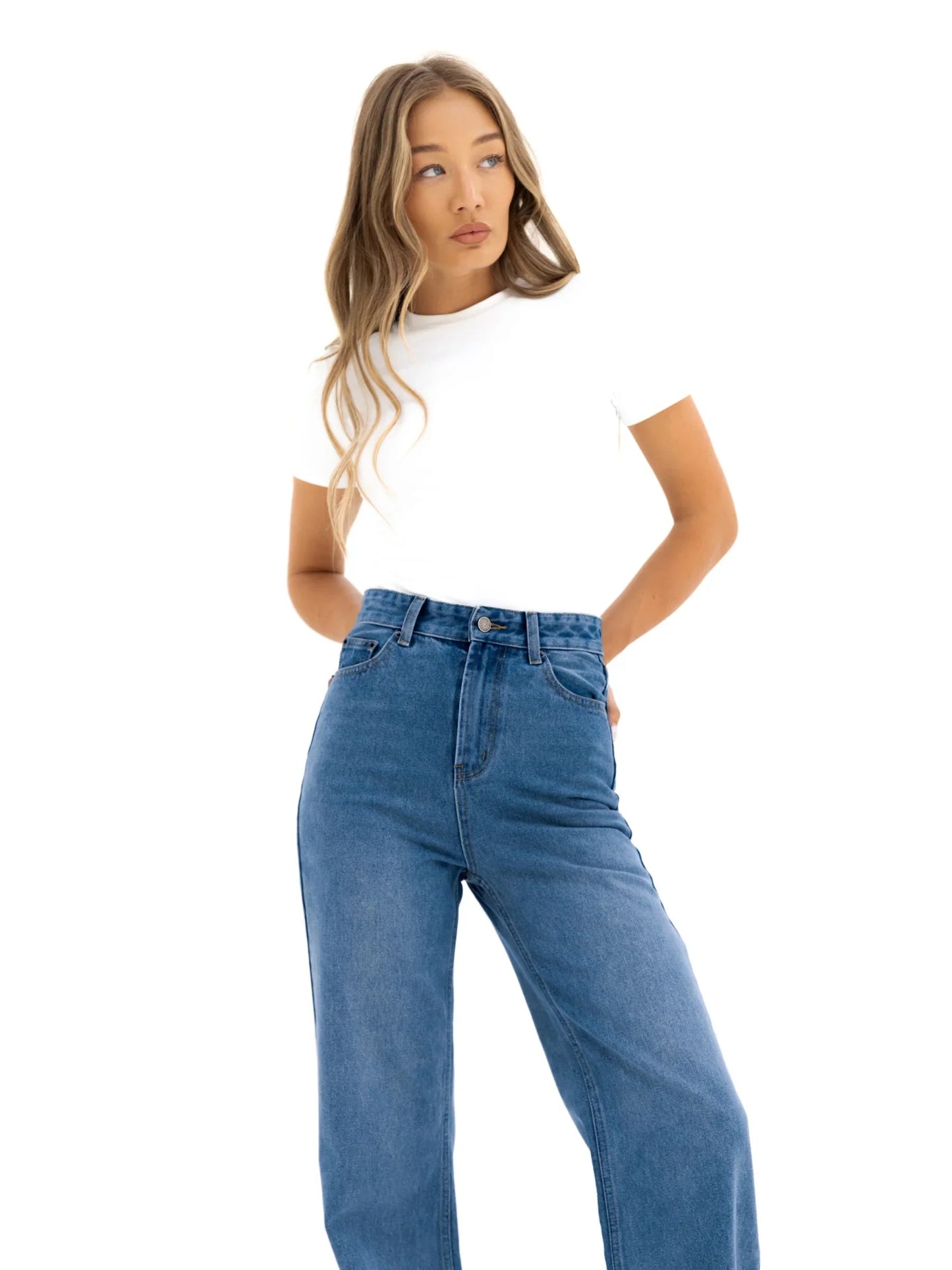 Wide Leg Jeans - Mid Blue