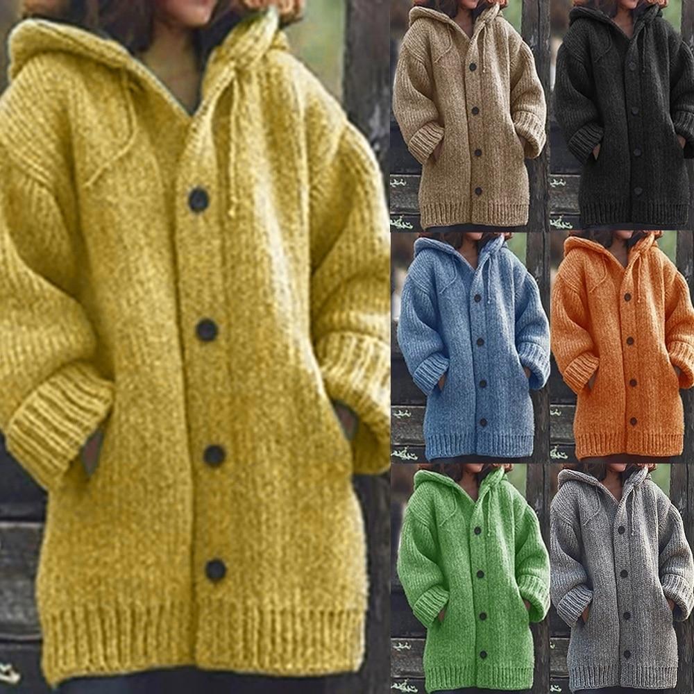Button Down Hooded Knitted Cardigan