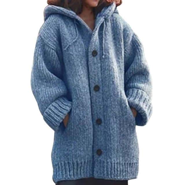 Button Down Hooded Knitted Cardigan