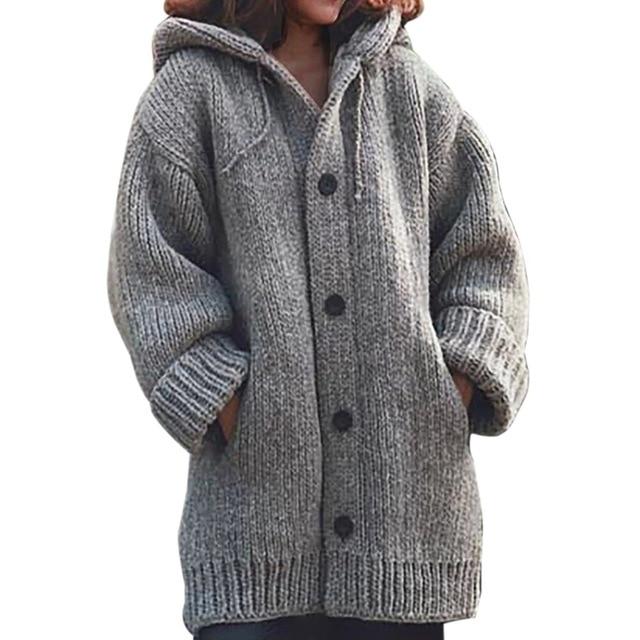 Button Down Hooded Knitted Cardigan