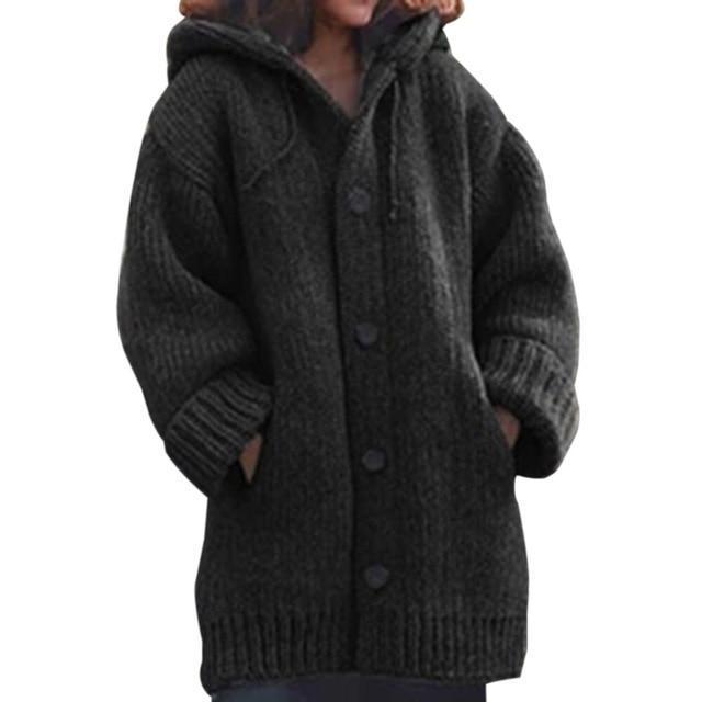 Button Down Hooded Knitted Cardigan